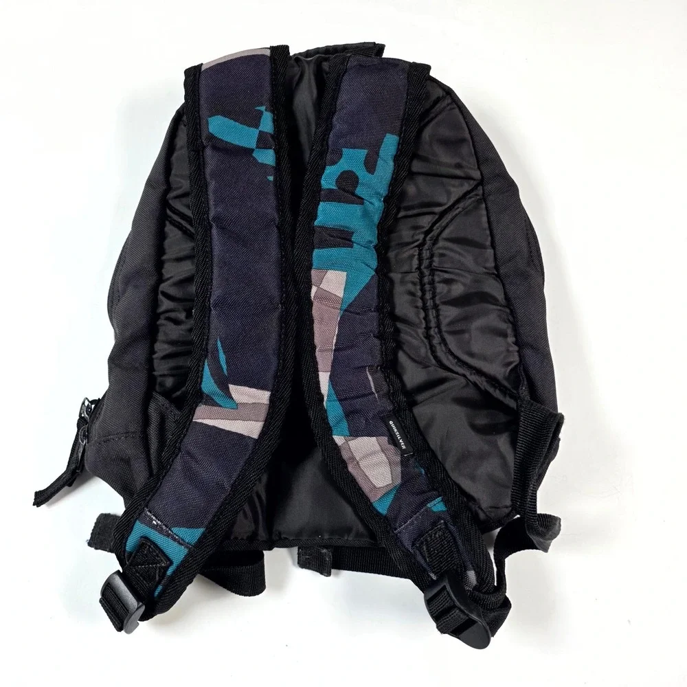 Quiksilver Mini Backpack Mens Womens Small Black Teal Abstract Print Skate Bag